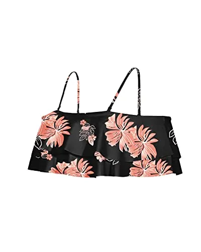 Adjustable Spaghetti Straps Bikini Top For Women-Black Orange Floral