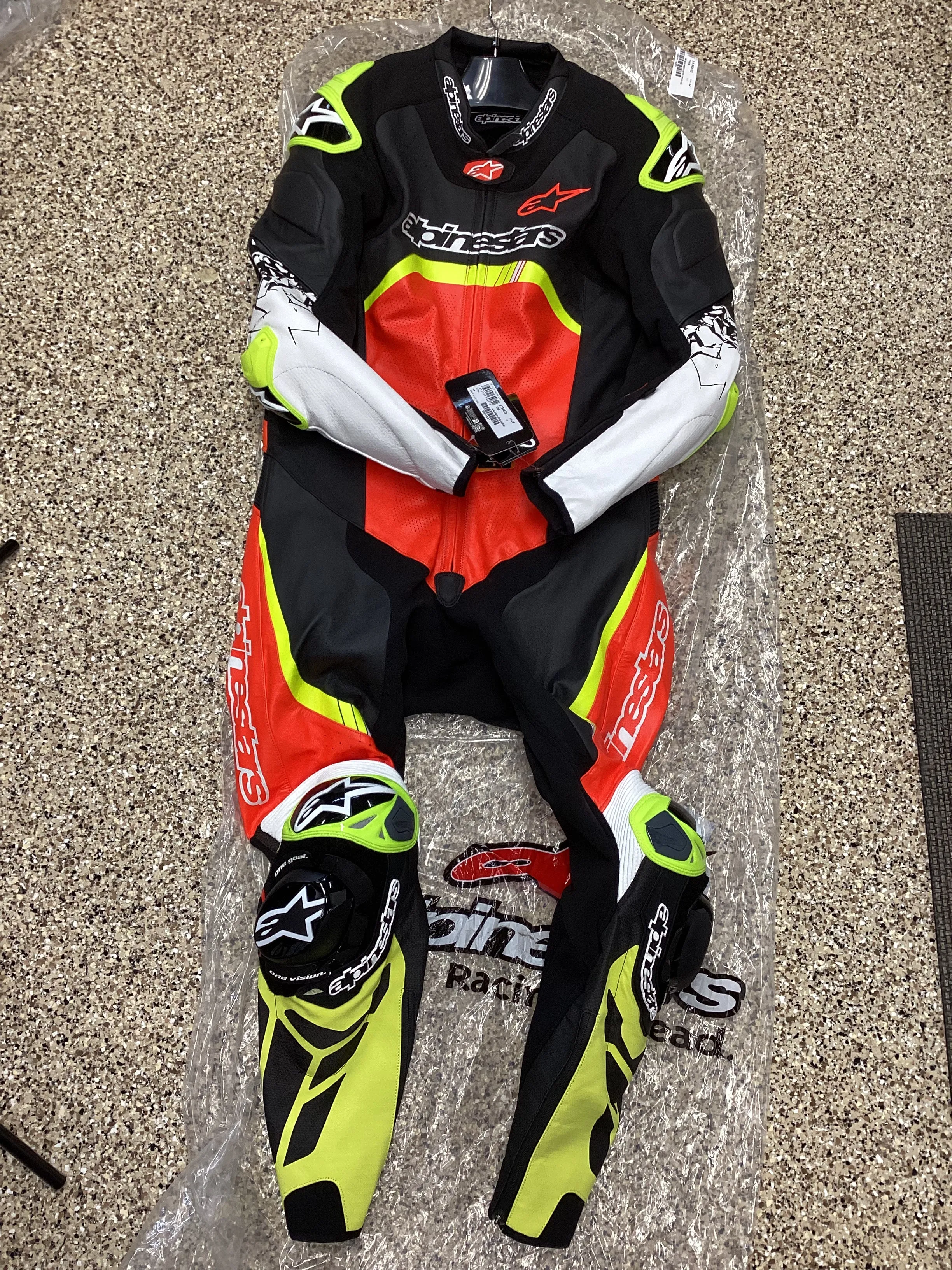 Alpinestars GP Tech V4 Leather Suit Racing Professional - Black/Red Fluo/Yello Fluo - EURO SIZE 54 - USED LIKE NEW