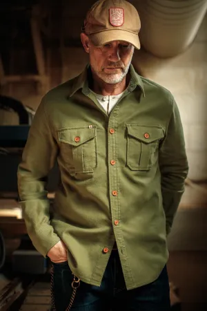 Premium &SONS Army Green Lichen Moleskin Shirt for Men