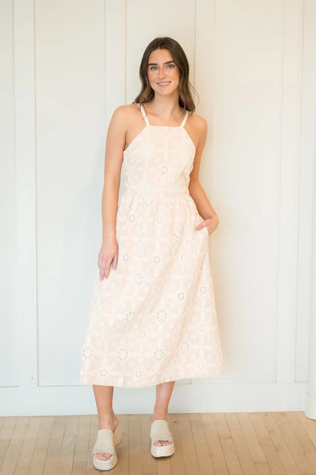 audrey eyelet midi dress