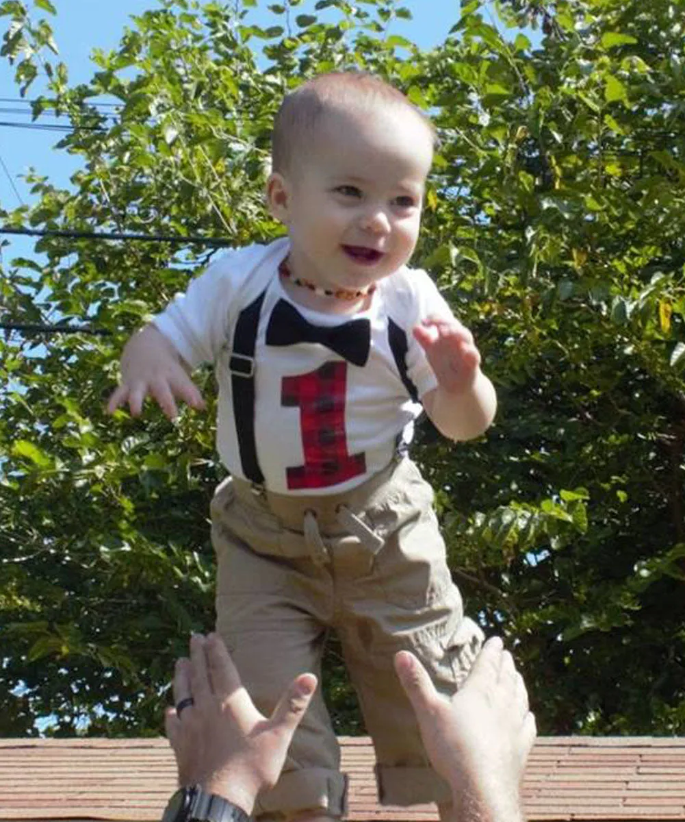 Baby Boy Lumberjack First Birthday Party Outfit Buffalo Plaid One