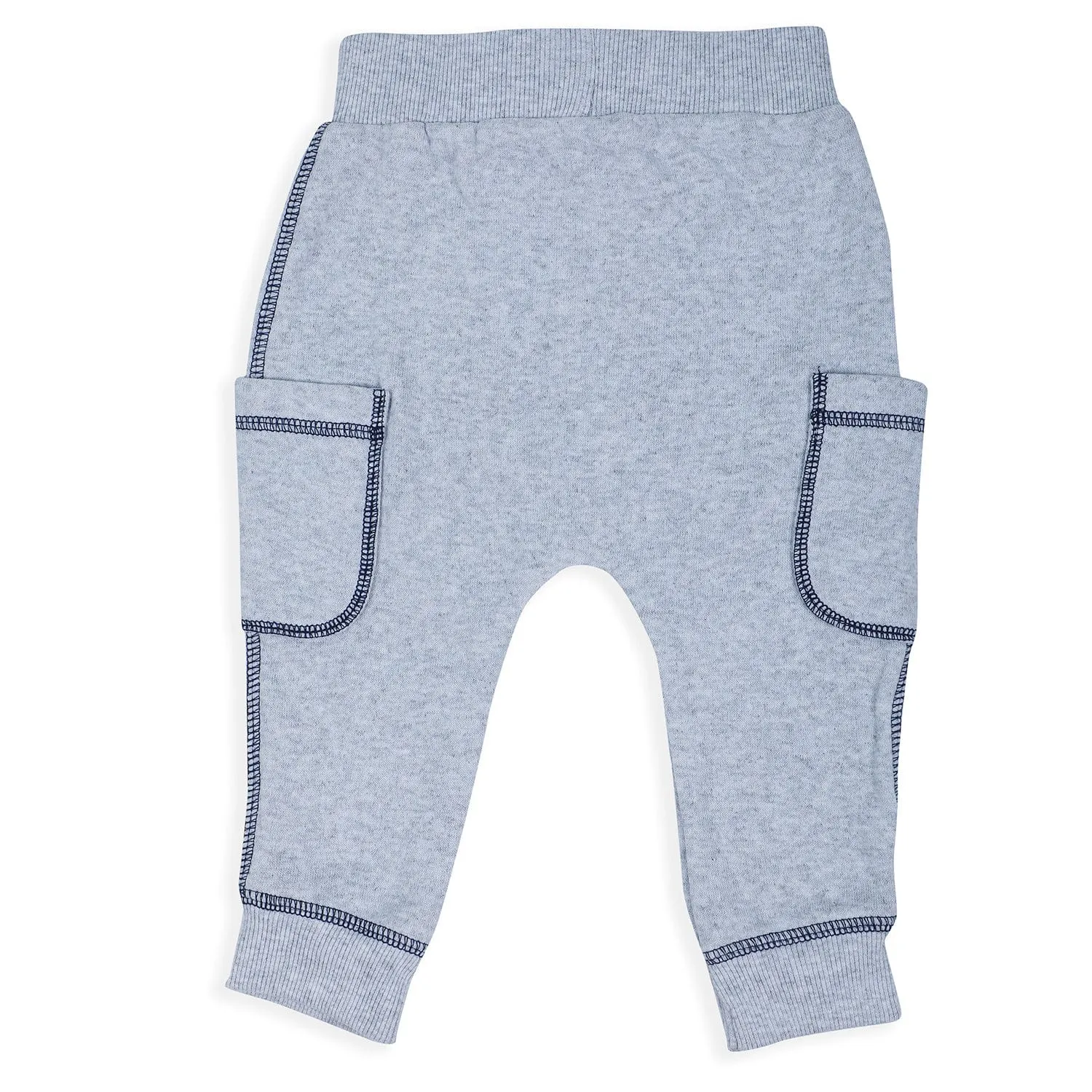 Baby Moo Solid Stretchable Jogger with Full Sleeve Onesie And Booties Gift Set - Grey