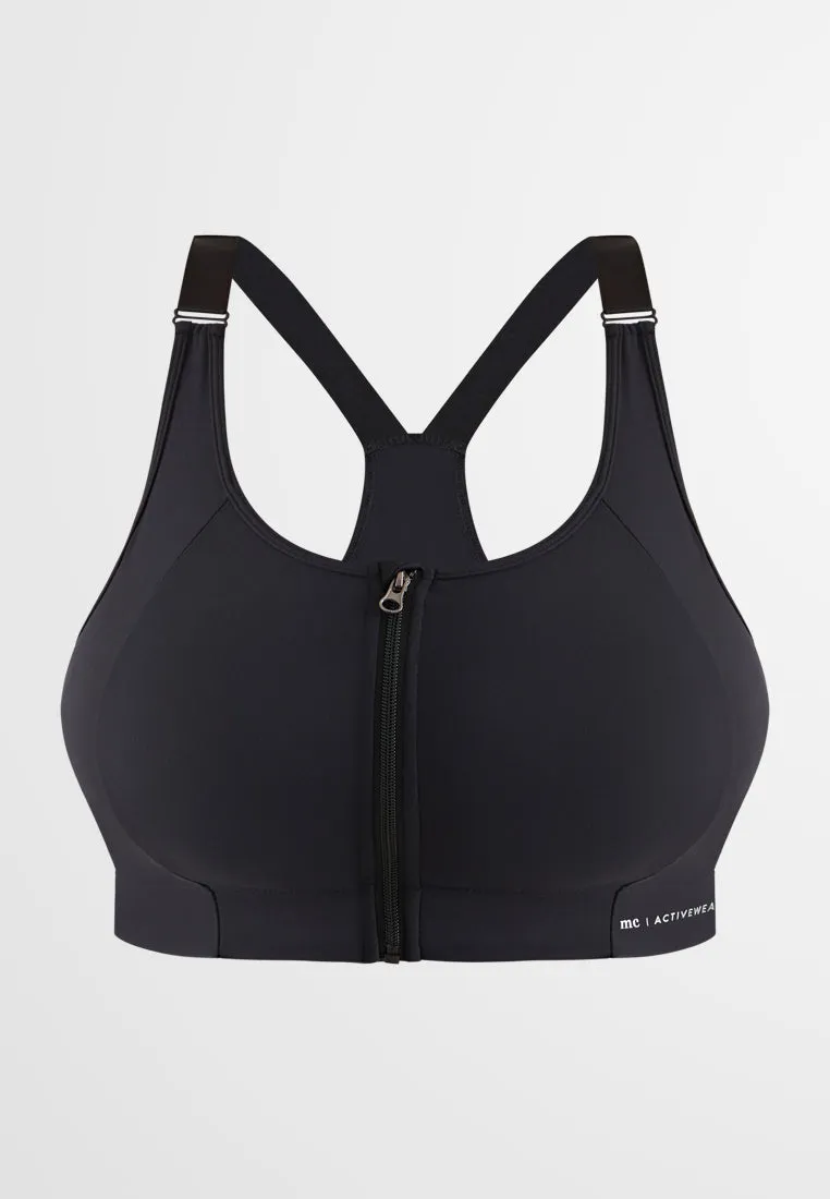 Balance Front Zip Racerback Sports Bra - Black