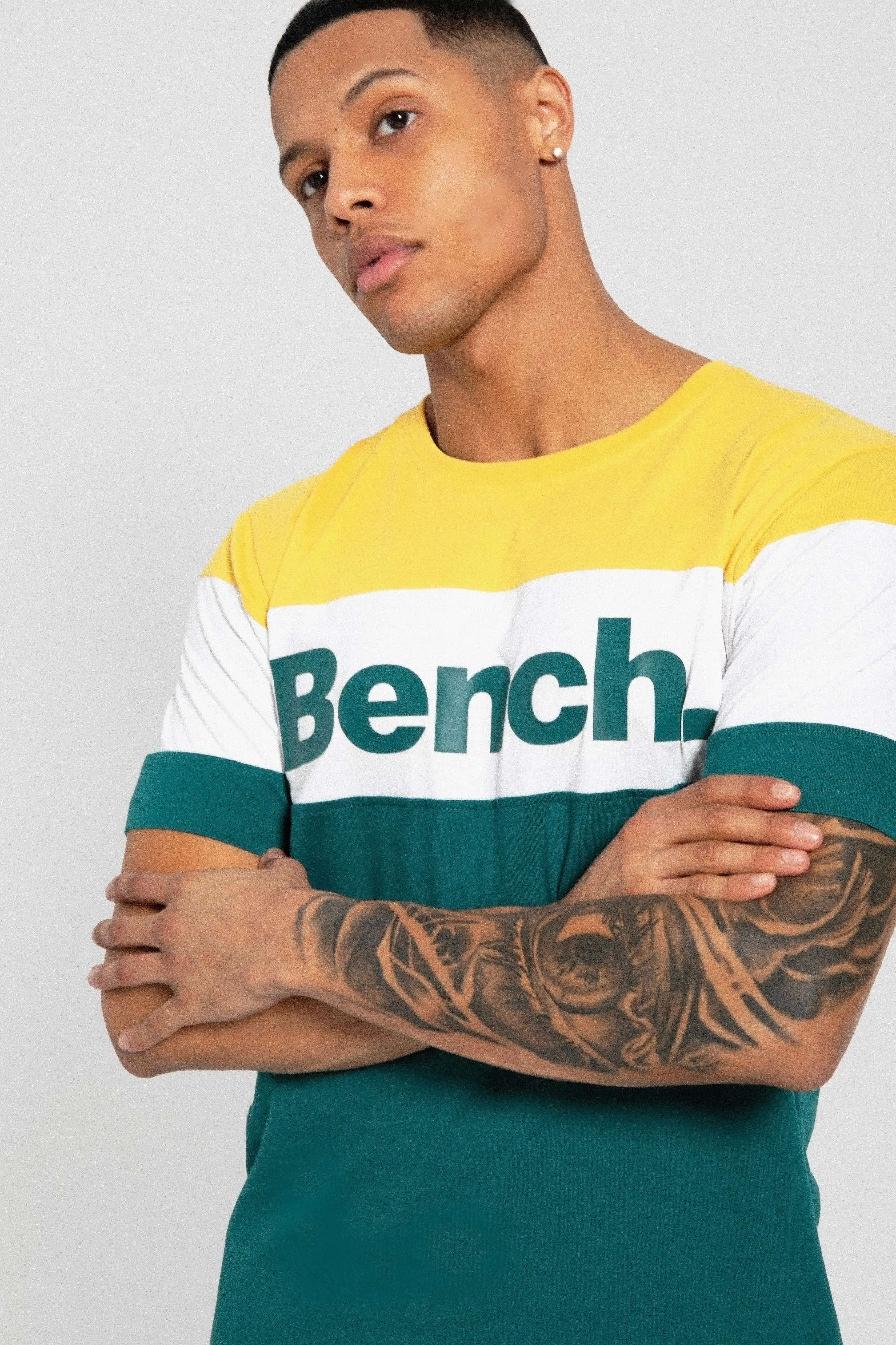 Bench Mens Tolkien Cut & Sew Logo Panel Short Sleeve T Shirt