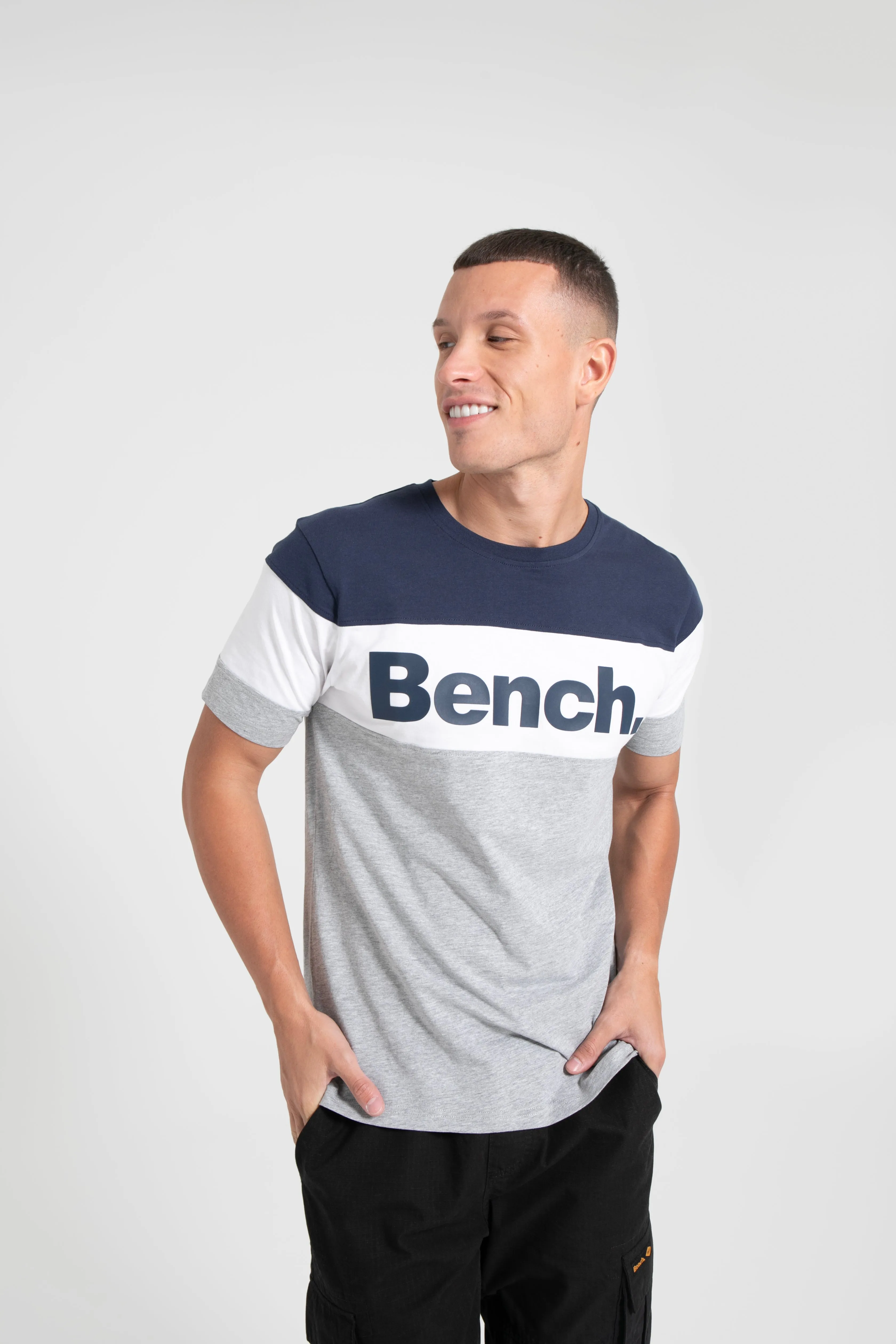 Bench Mens Tolkien Cut & Sew Logo Panel Short Sleeve T Shirt