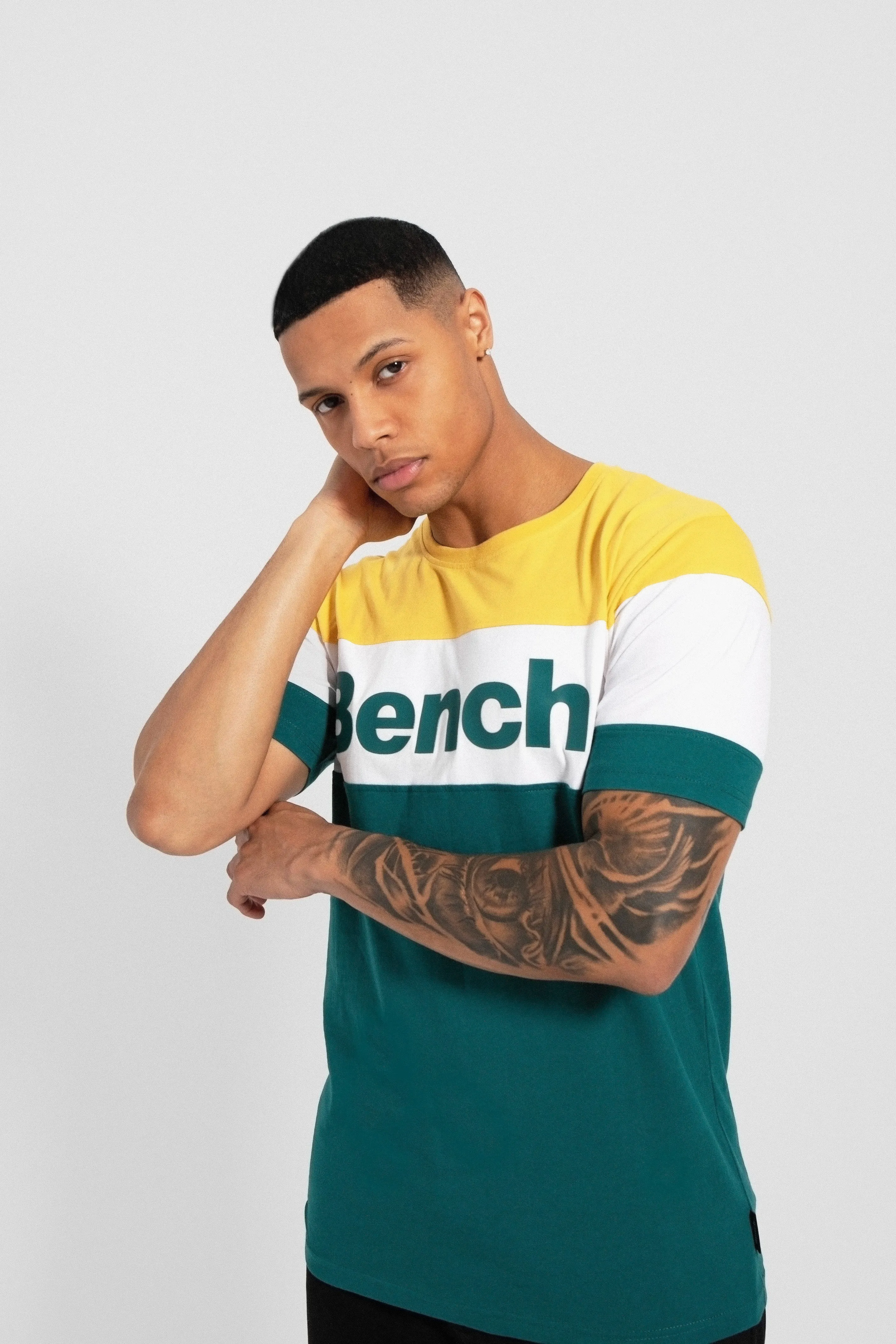 Bench Mens Tolkien Cut & Sew Logo Panel Short Sleeve T Shirt