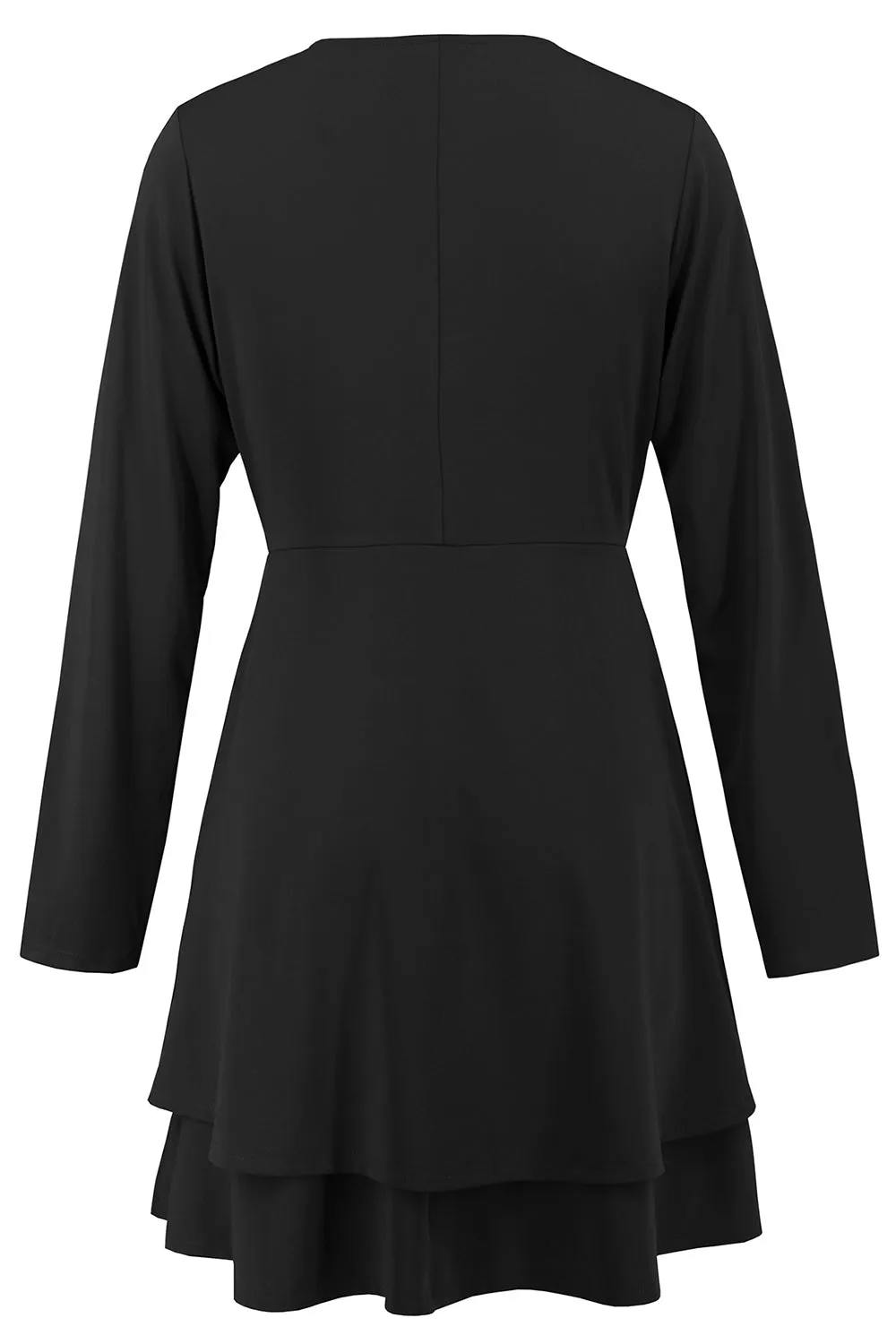 Black A Line Long Sleeves V Neck Buttons Short Party Dress