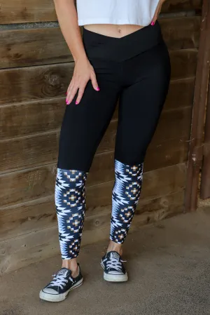 Black Aztec Print Yoga High Waist Leggings