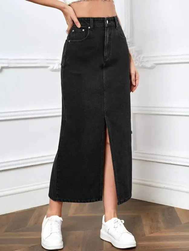 Black Chic Denim Skirt