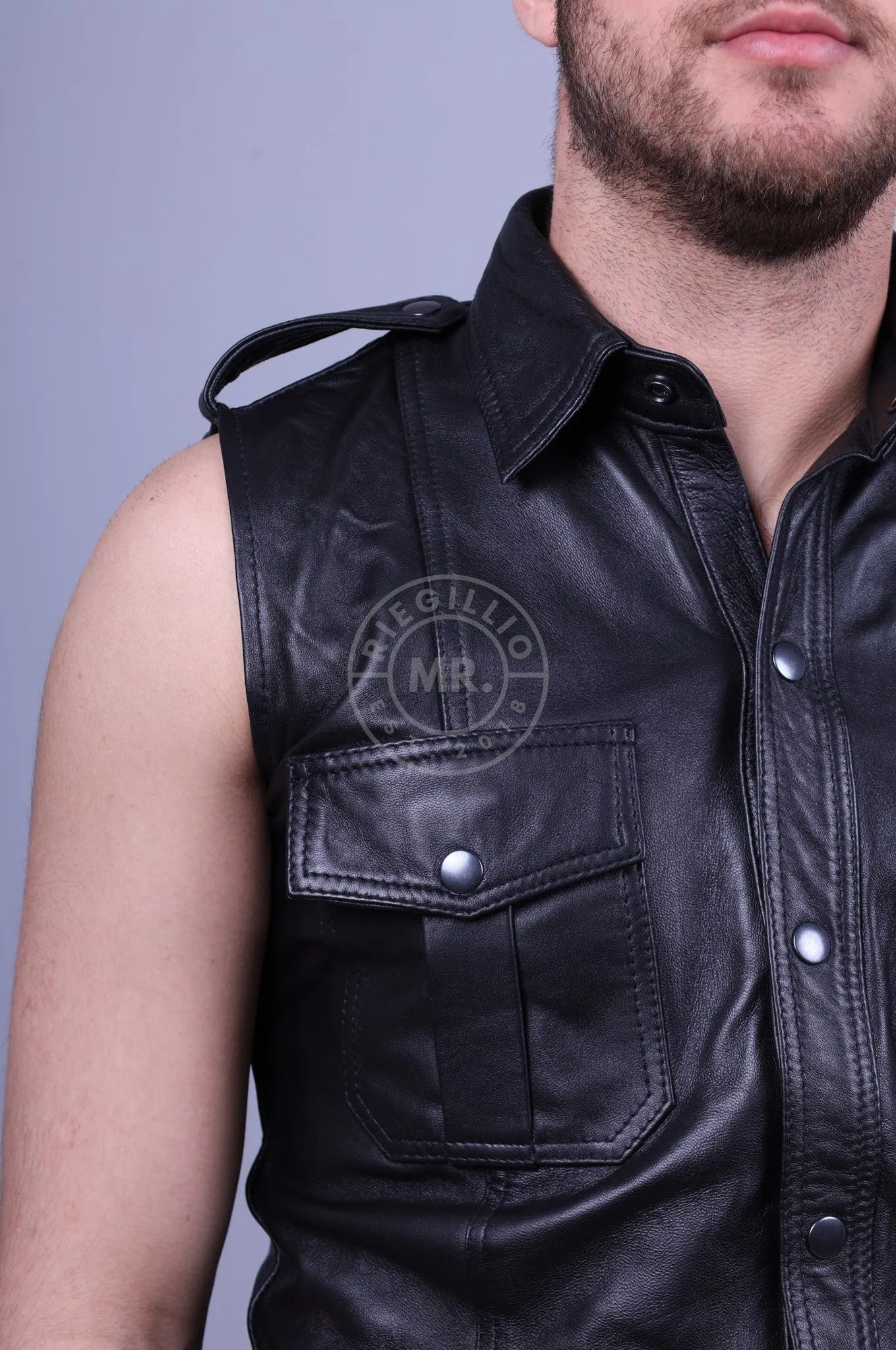 Black Leather Shirt - Sleeveless