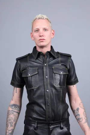 Black Leather Shirt - Yellow Stitching