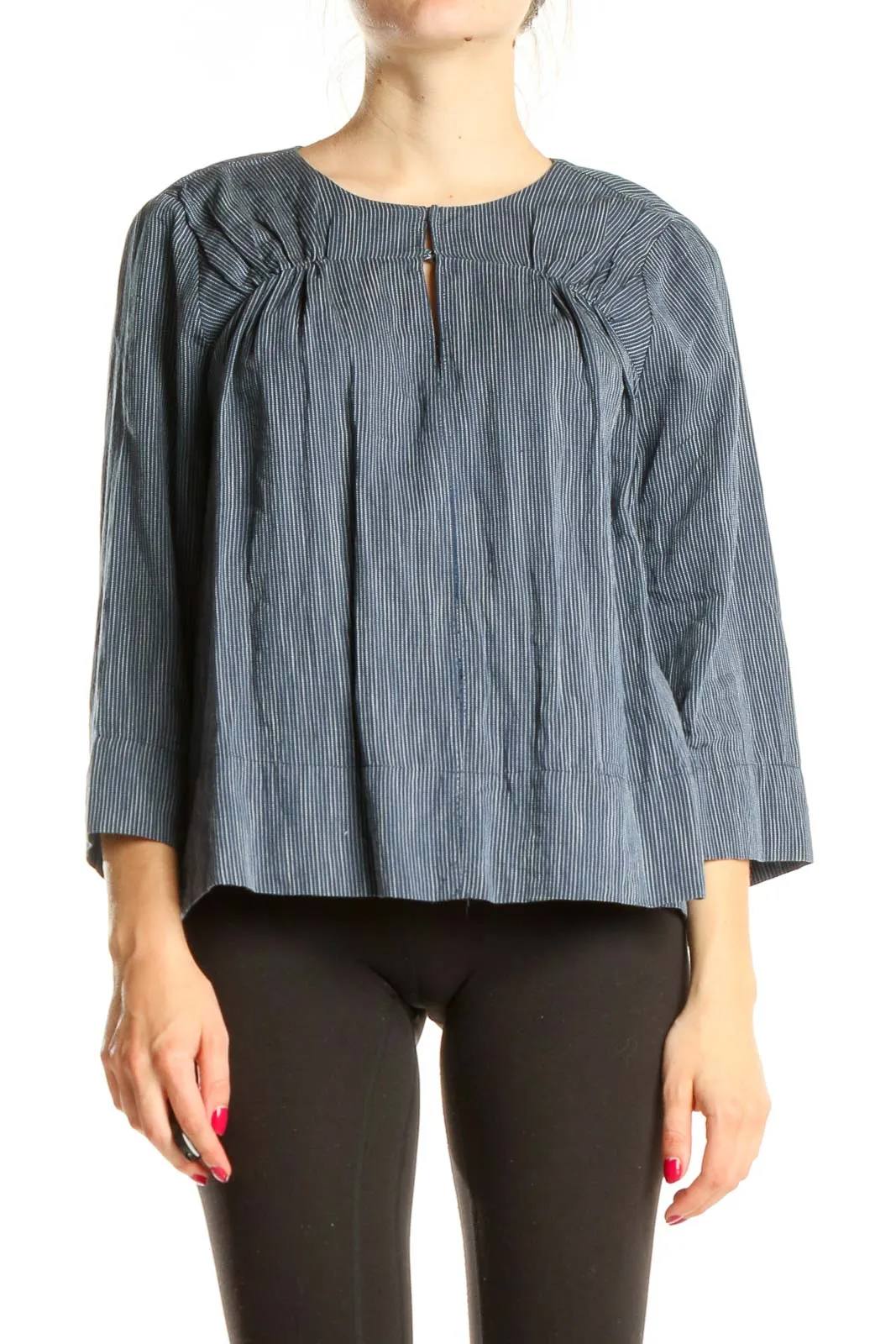 Blue Gray Striped Chic Blouse