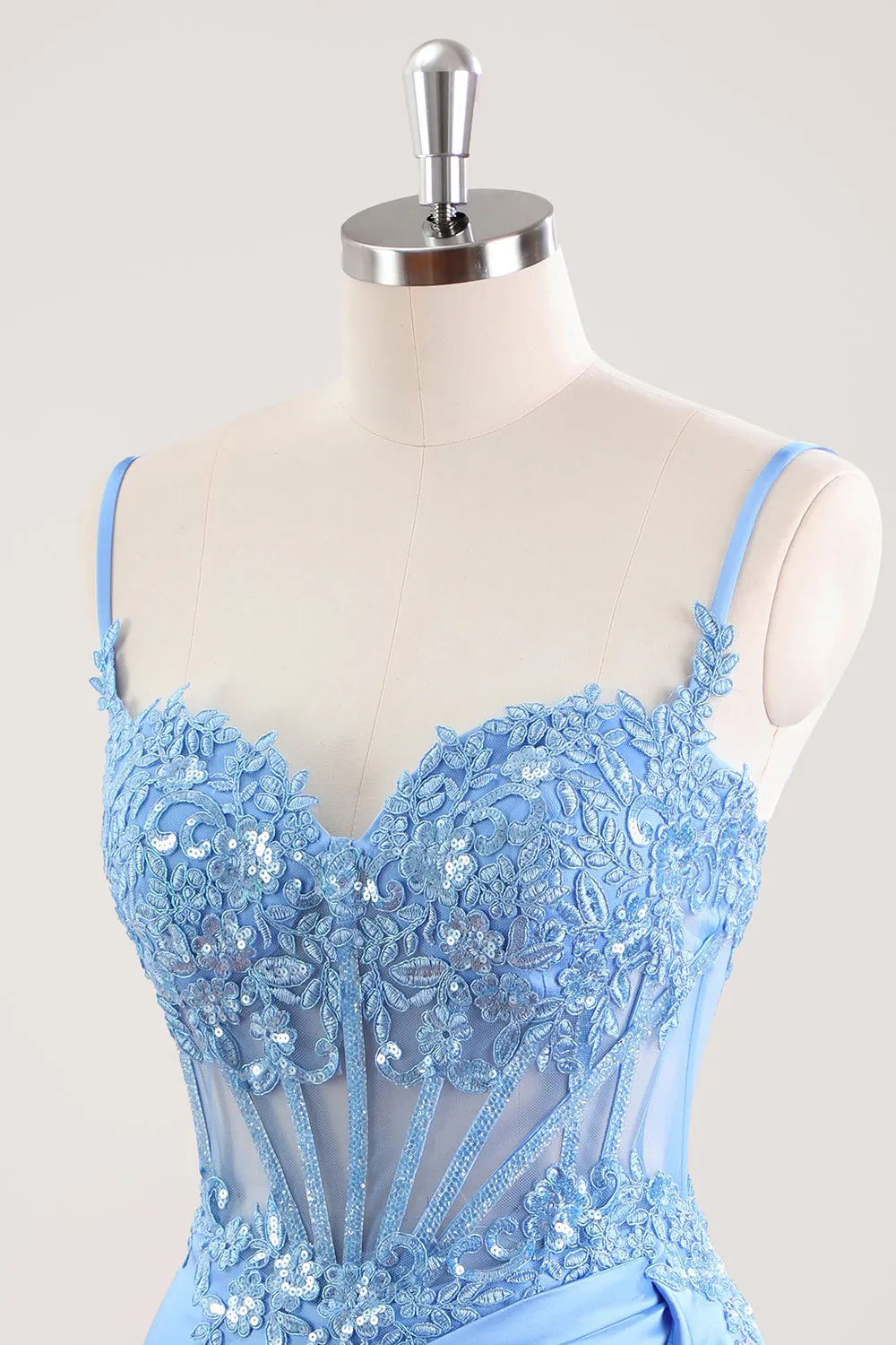 Blue Spaghetti Straps Corset Floral Tight Mini Dress