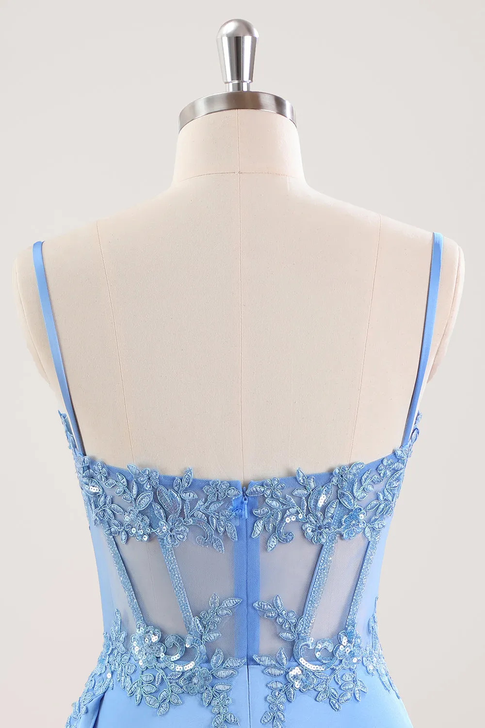 Blue Spaghetti Straps Corset Floral Tight Mini Dress