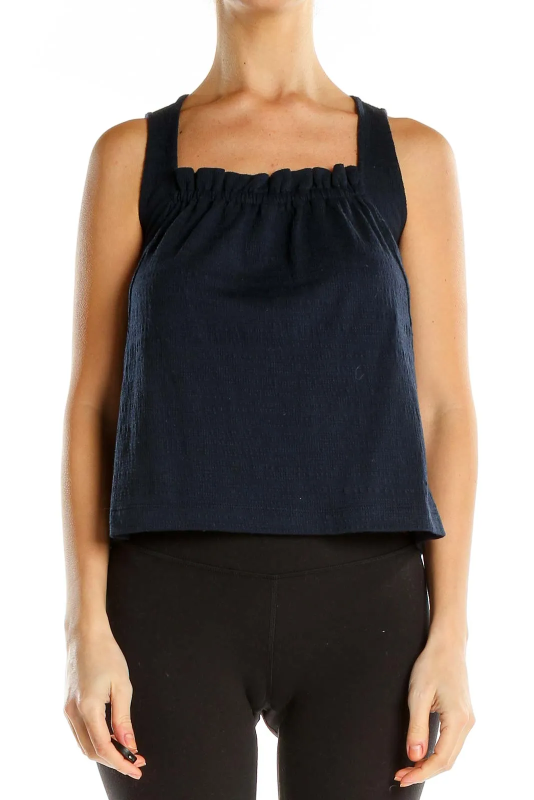 Blue Square Neck Chic Tank Top