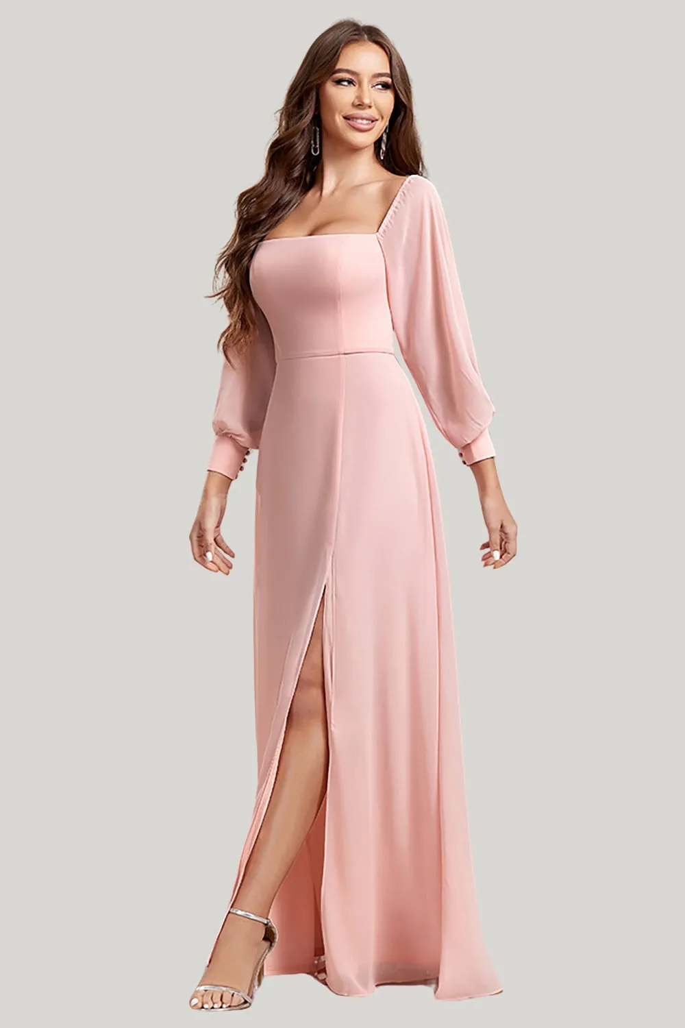 Blush A Line Off the Shoulder Maxi Dress with Slit