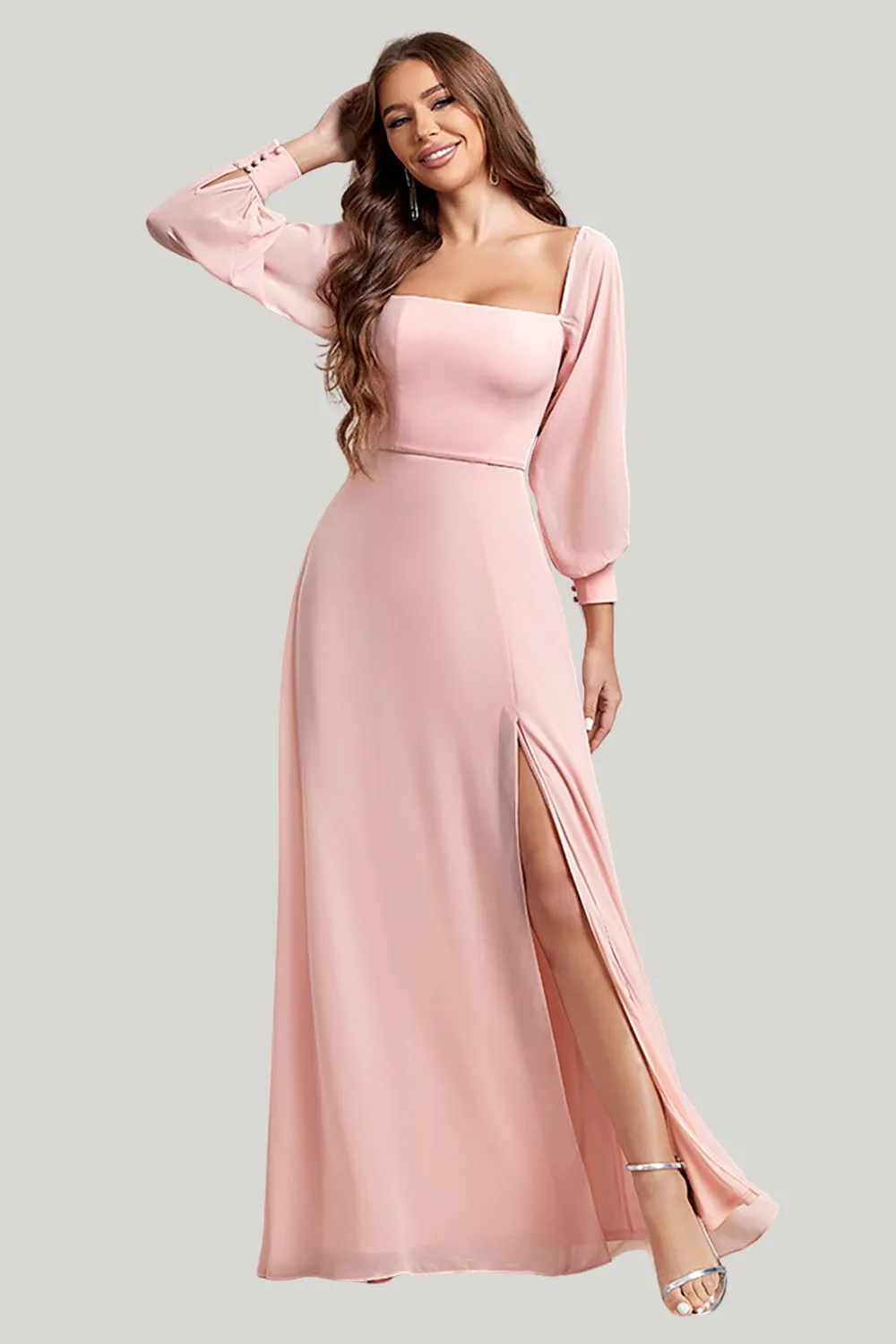 Blush A Line Off the Shoulder Maxi Dress with Slit