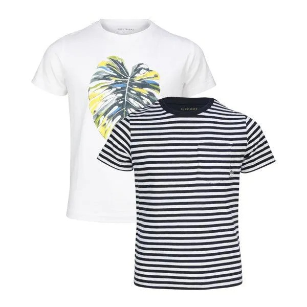 BOYS WHITE AND BLACK STRIPE SHORT SLEEVE T-SHIRT PACK