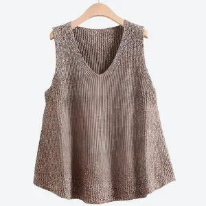 Chic Metallic Knit Sleeveless Tunic Tops