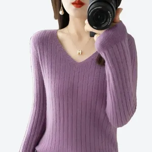 Chic V-Neck Ribbed Sweater Tops