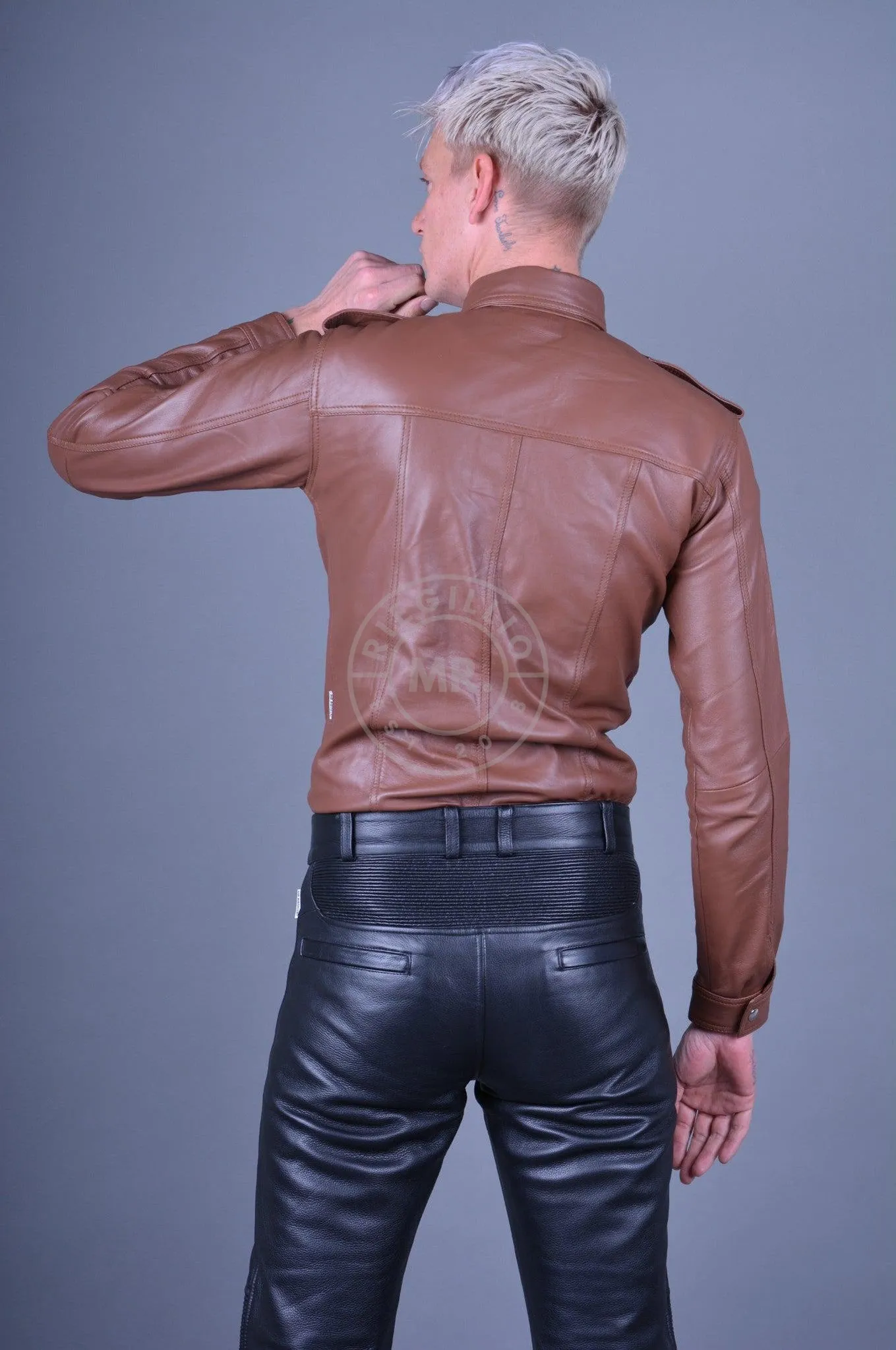 Cinnamon Brown Leather Shirt Long Sleeves