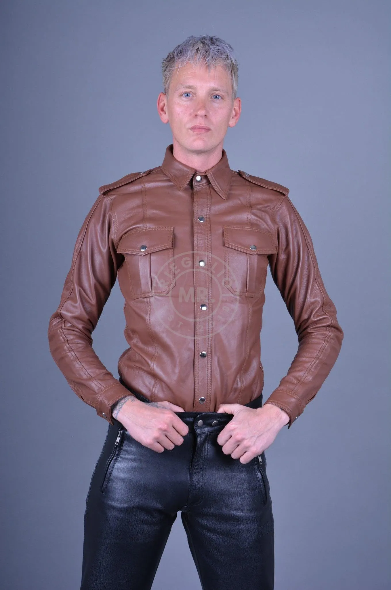 Cinnamon Brown Leather Shirt Long Sleeves