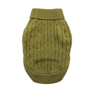 Combed Cotton Cable Knit Dog Sweater Herb Green Medium