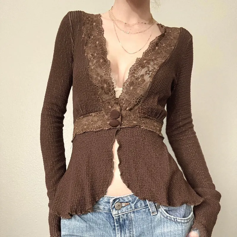 Dezirae Lace Woolen V-Neck Cardigan