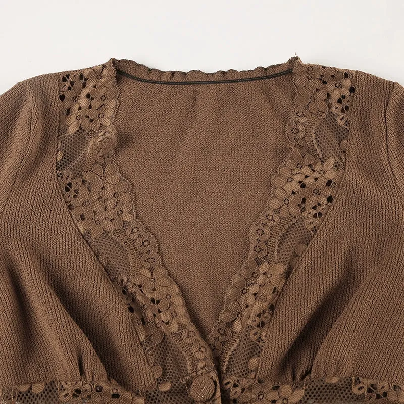 Dezirae Lace Woolen V-Neck Cardigan