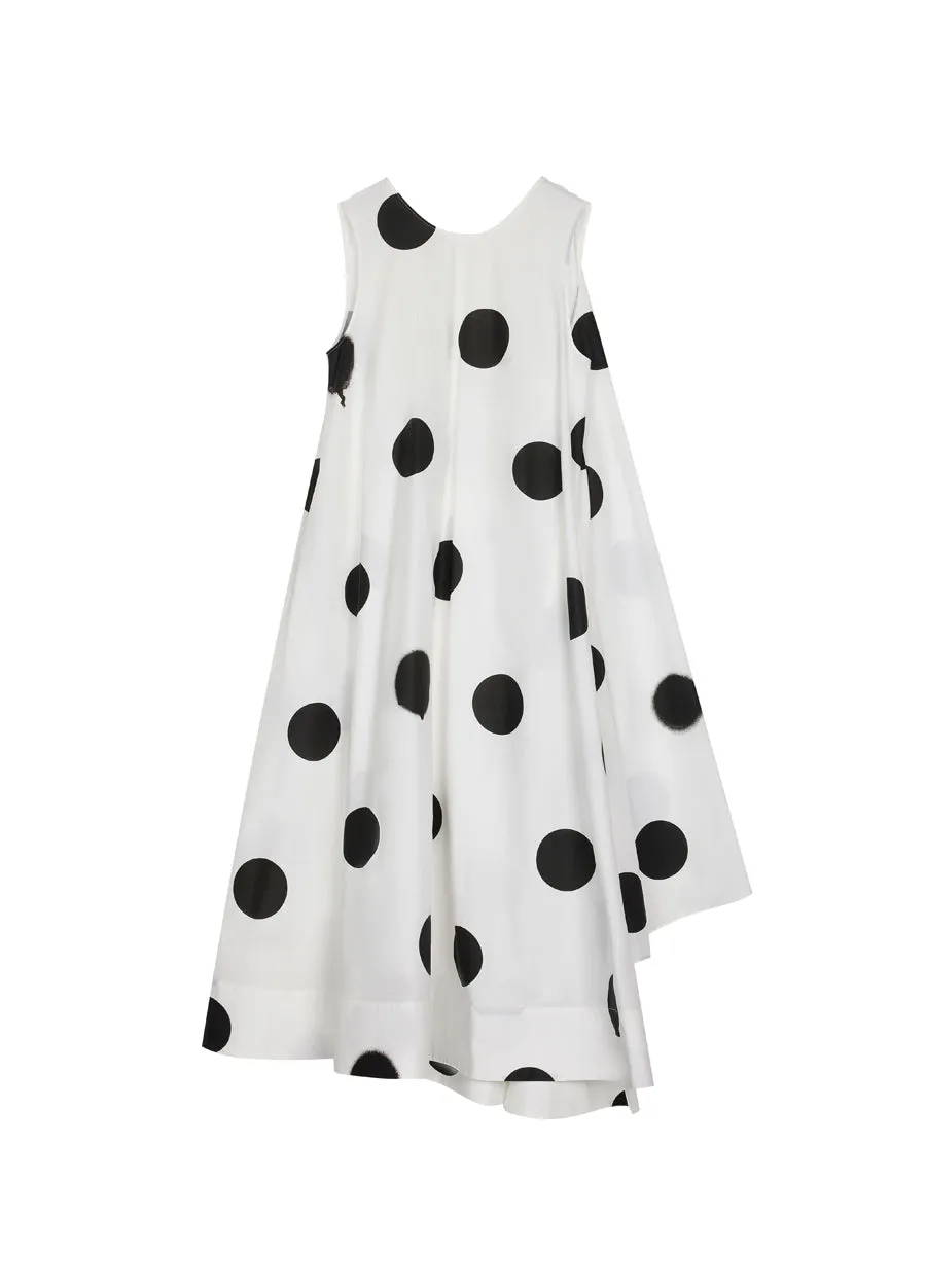 Dress / JNBY Round Neck Polka Dot Sleeveless V-neck Wavy Edge A-line Dress(100% cotton)