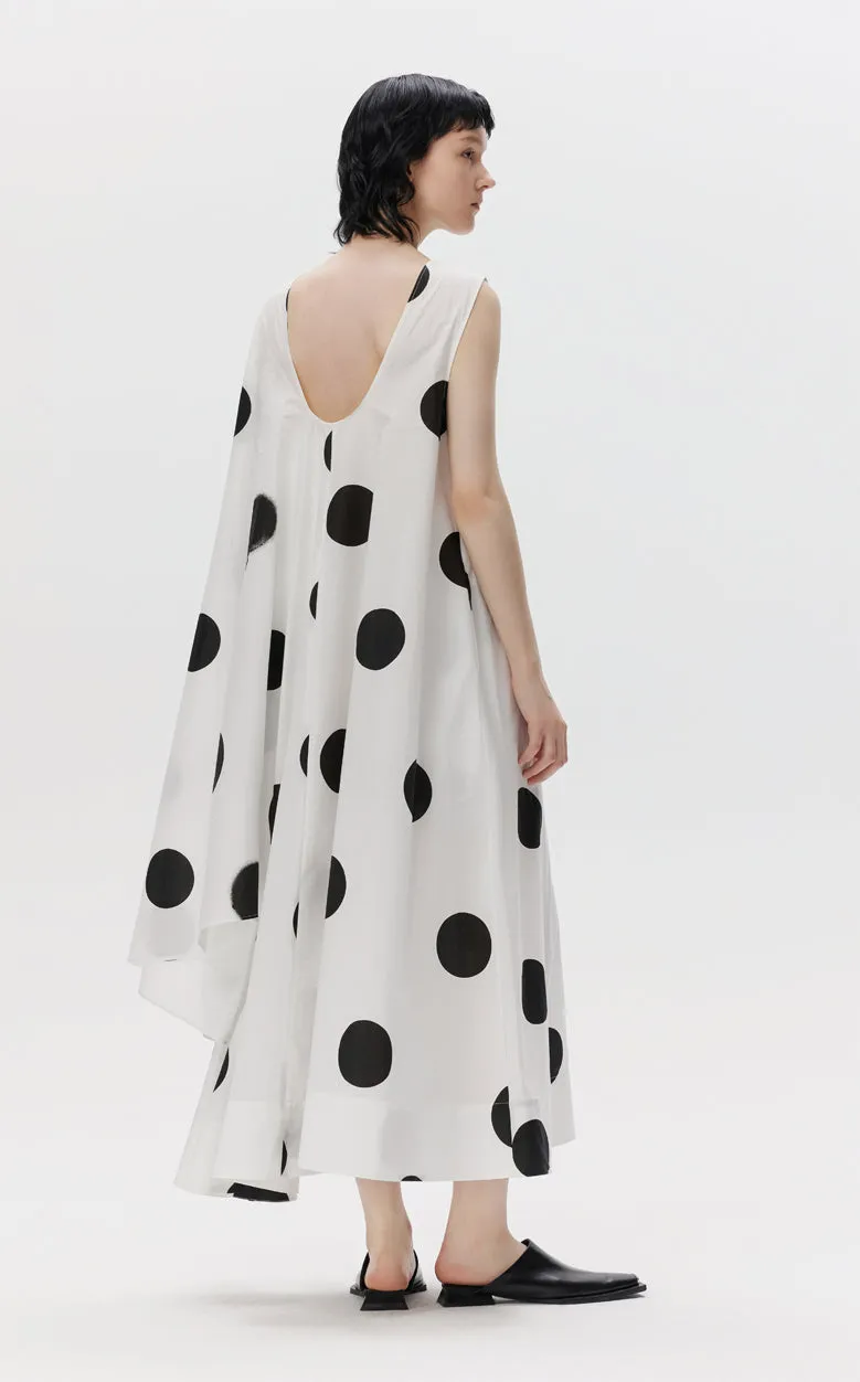 Dress / JNBY Round Neck Polka Dot Sleeveless V-neck Wavy Edge A-line Dress(100% cotton)