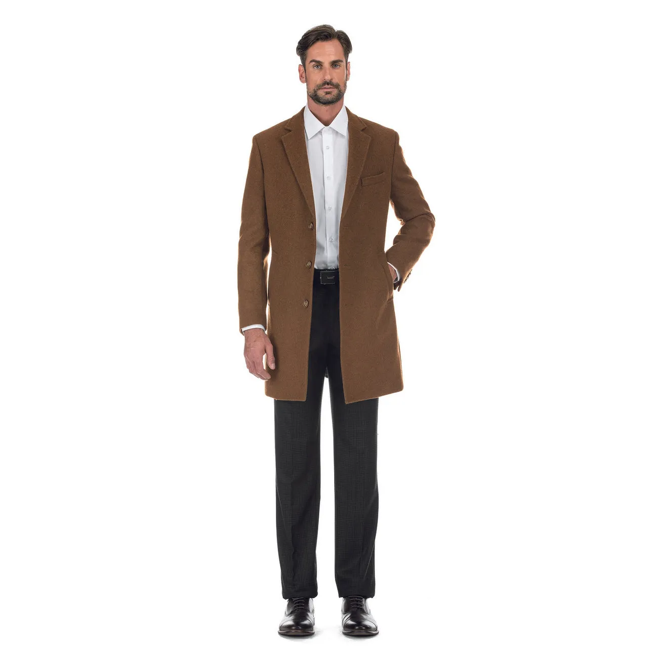 ENGLISH LAUNDRY Wool Blend Breasted Camel Top Coat EL53-01-600