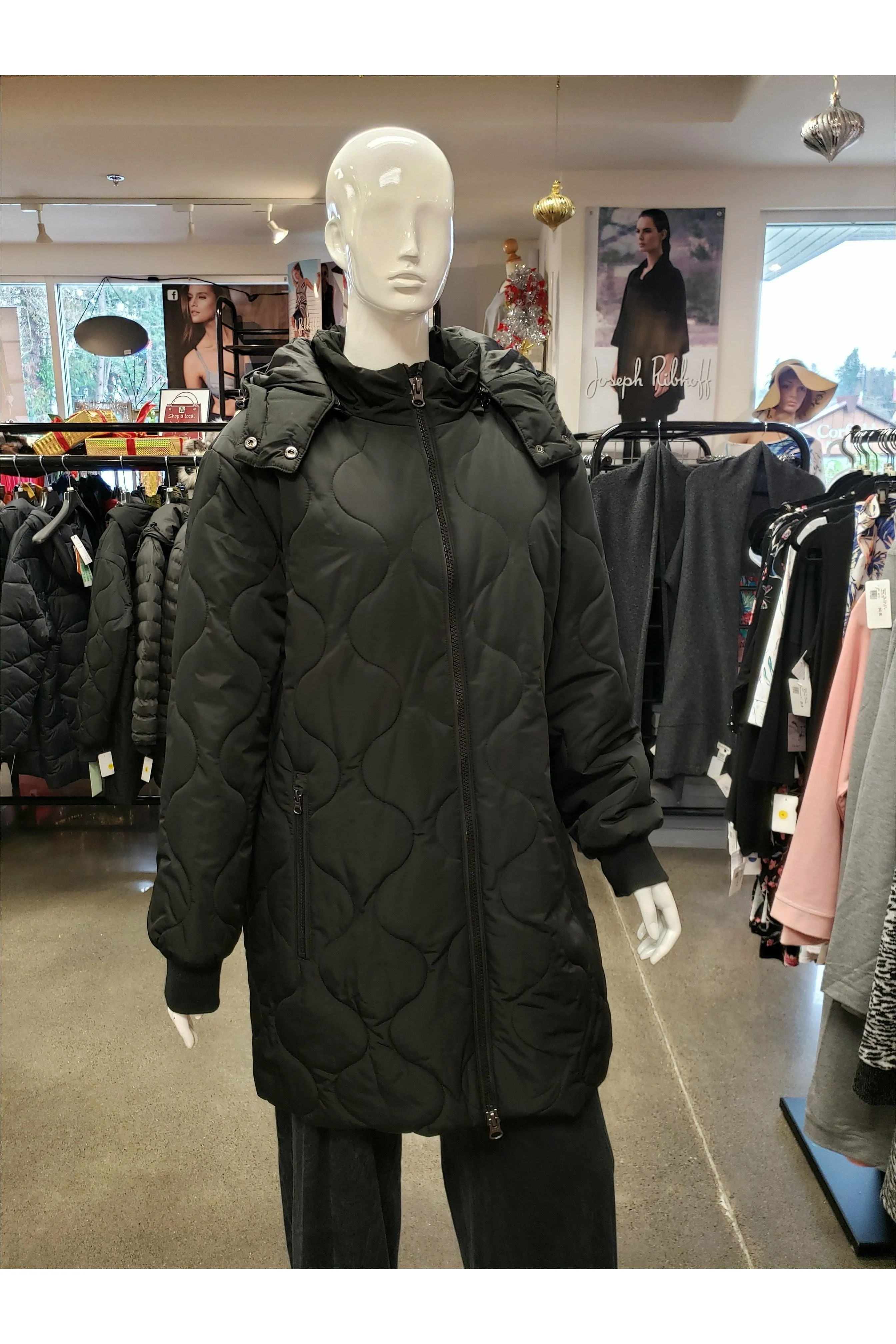 Etage Cocoon Quilted Long Coat with Removable Hood