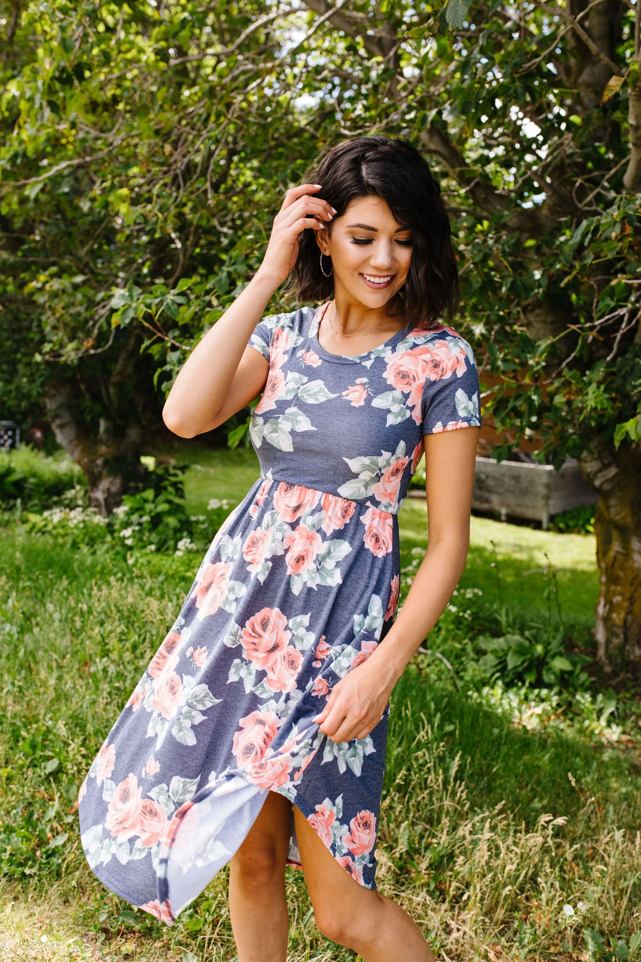 Feminine Floral Dress in Navy