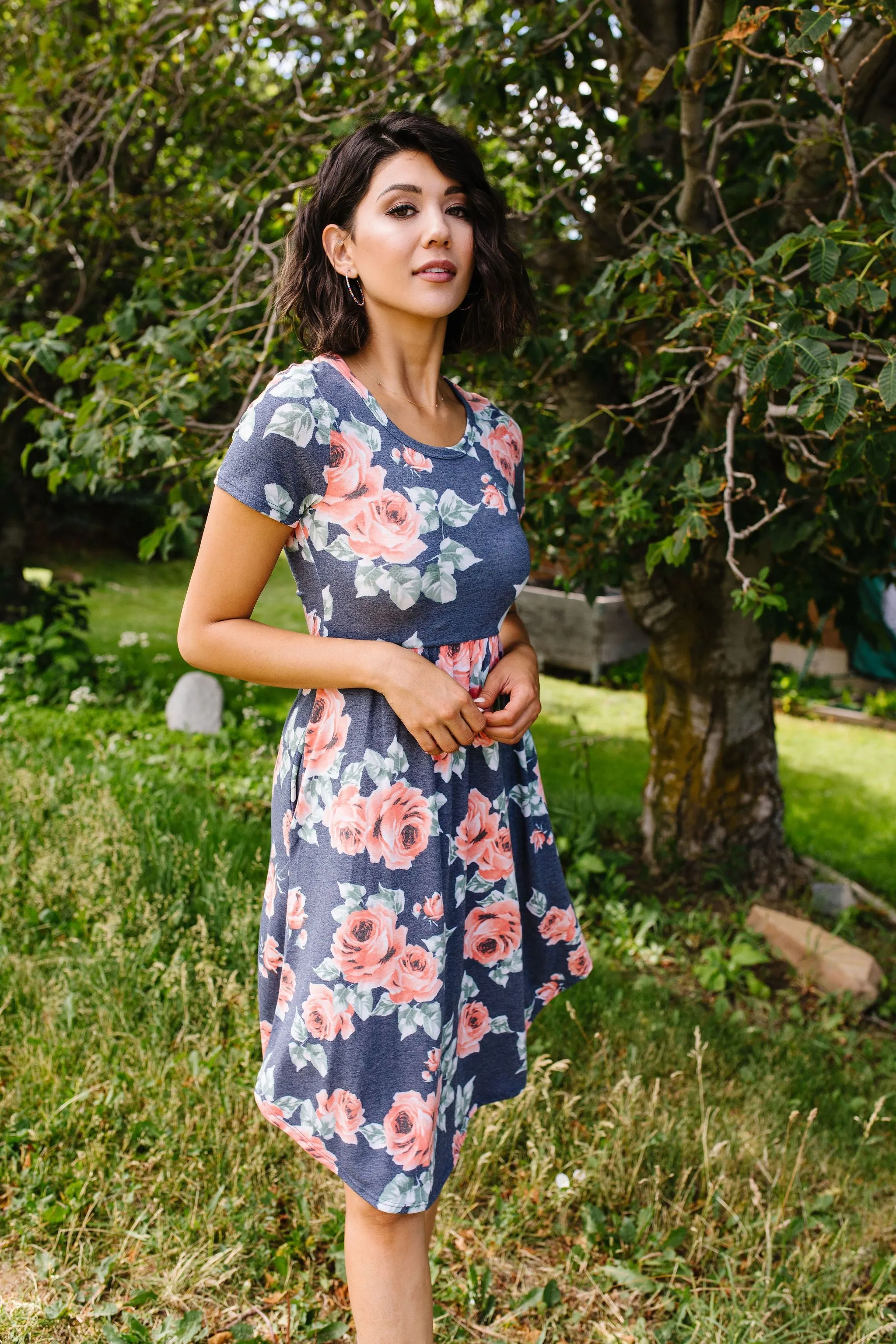 Feminine Floral Dress in Navy