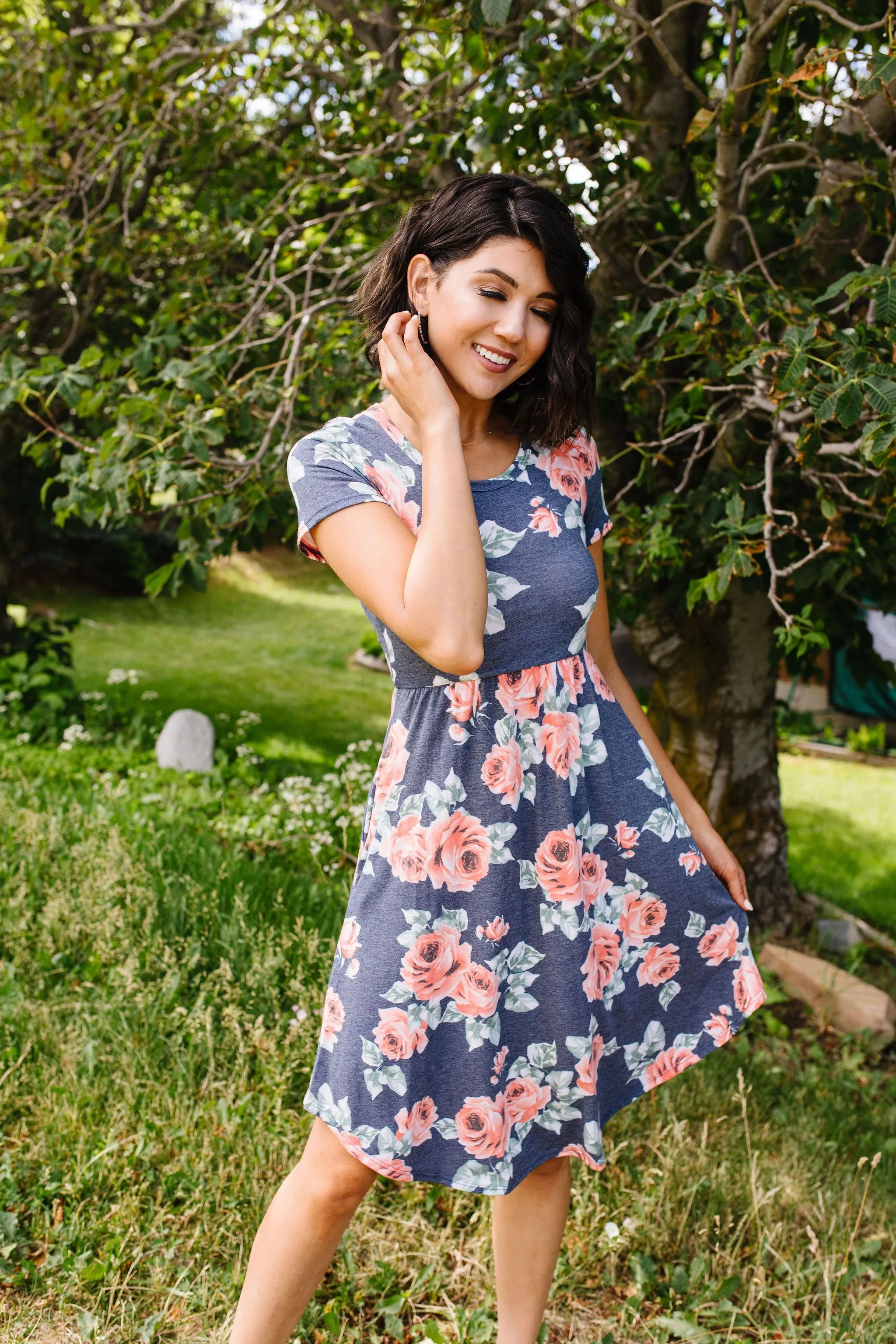 Feminine Floral Dress in Navy