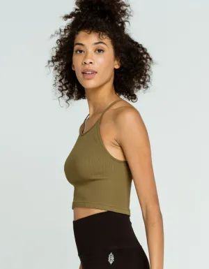 FREE PEOPLE MOVEMENT CROPPED RUN TANK ARMY MOSS