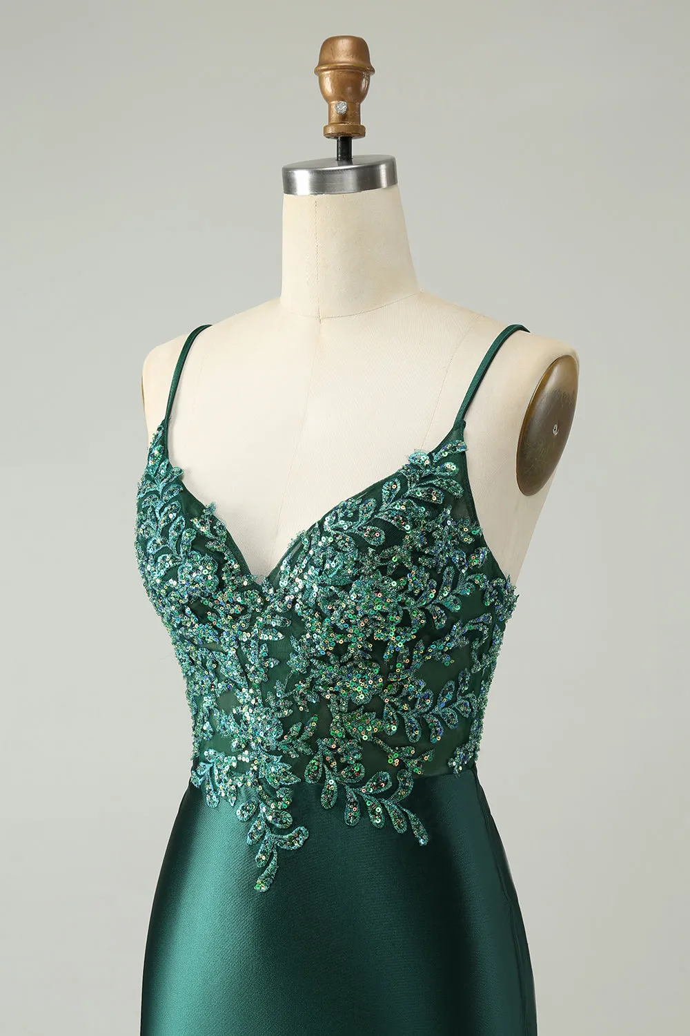 Glitter Dark Green Tight V Neck Mini Dress with Sequins