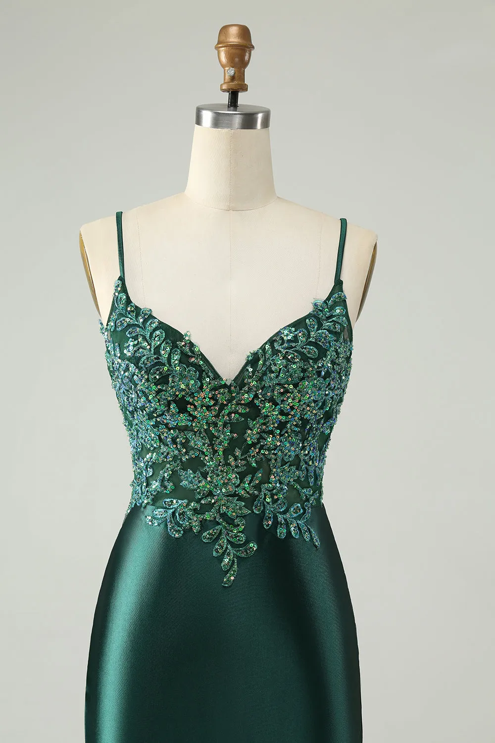 Glitter Dark Green Tight V Neck Mini Dress with Sequins