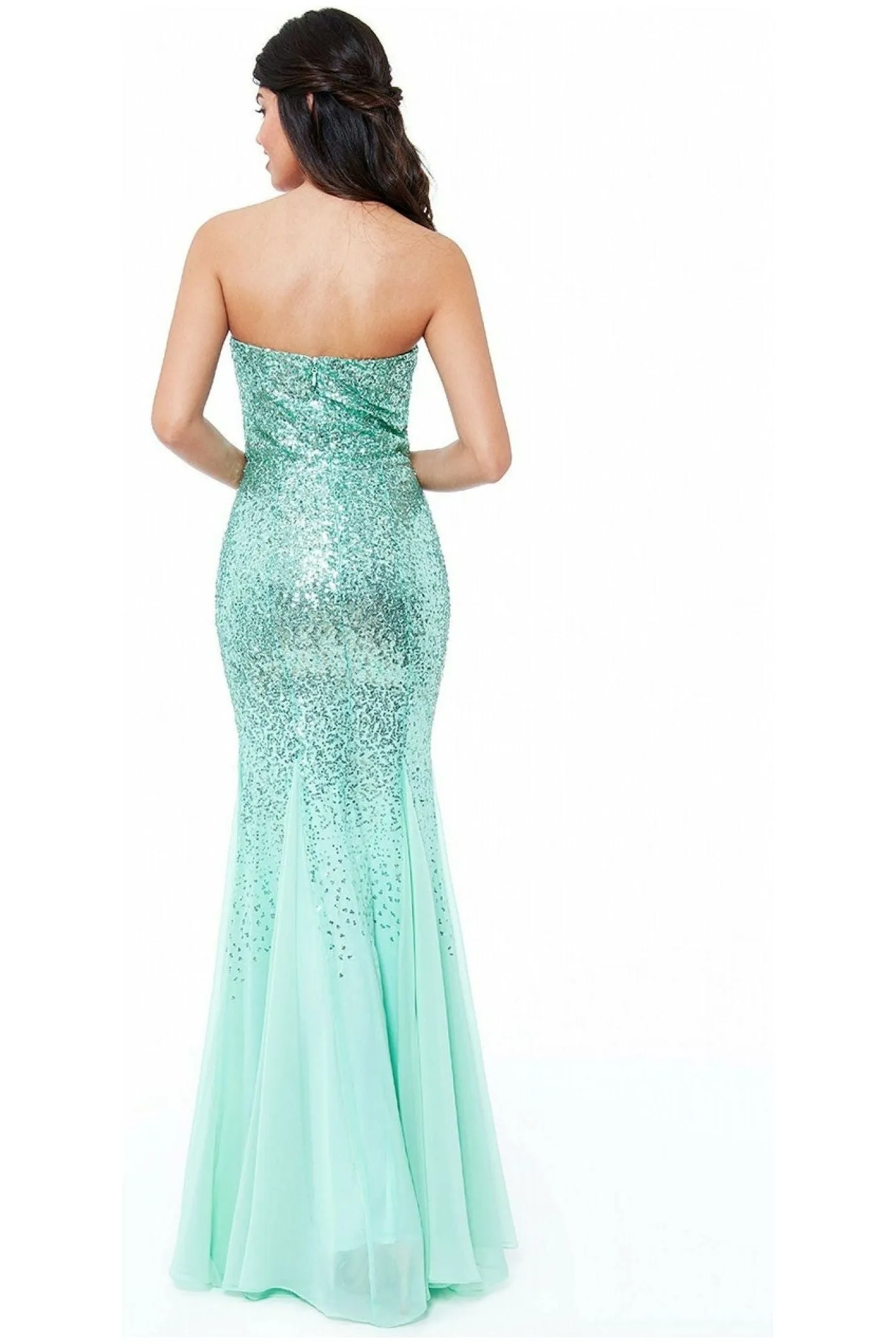 Goddiva Bandeau Sequin & Chiffon Maxi With Scarf - Mint