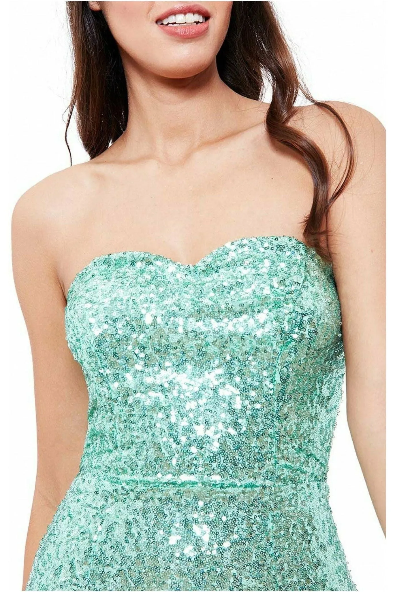 Goddiva Bandeau Sequin & Chiffon Maxi With Scarf - Mint