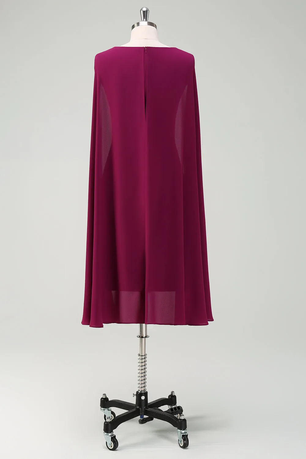 Grape Round Neck Knee Length Dress with Cape