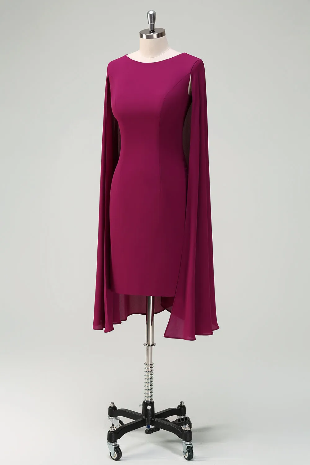 Grape Round Neck Knee Length Dress with Cape