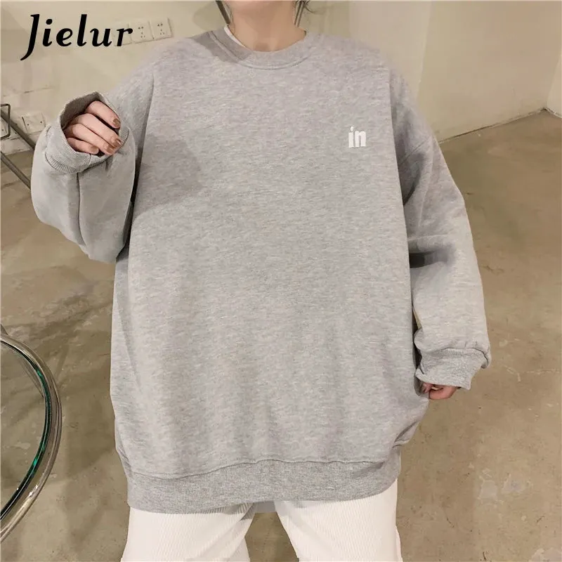 Harajuku Warm Fleece Sweatshirt Women Hoodies Street Loose Female Pullover Letter Embroidery Black Top M-XL Size