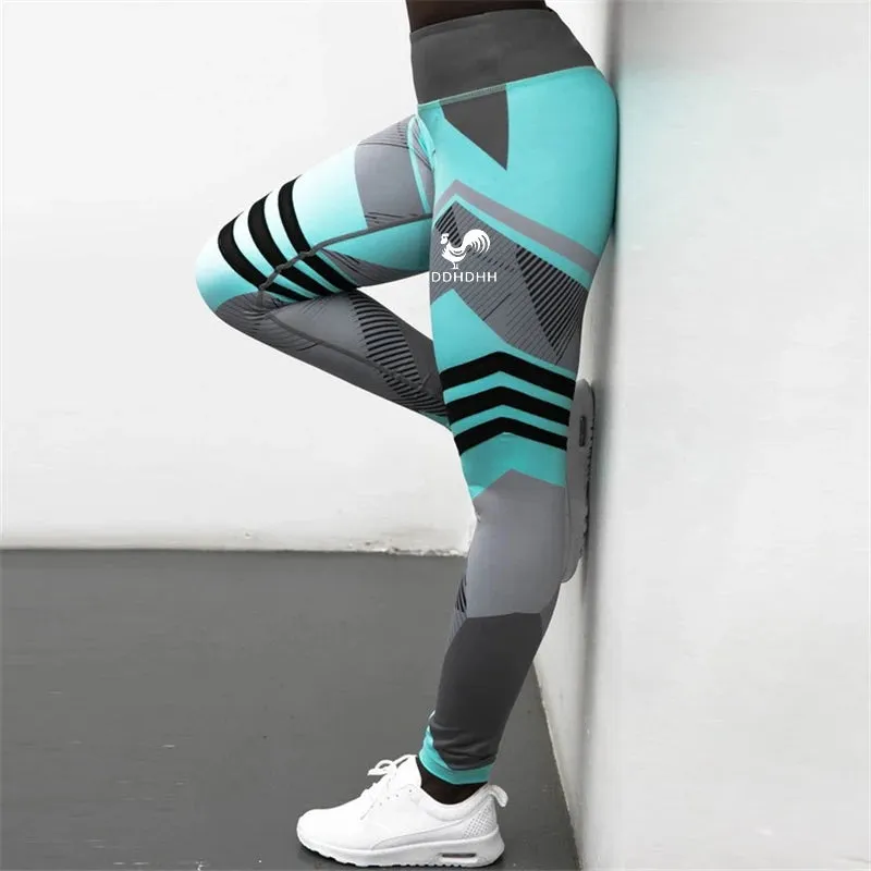 HDDHDHH Brand Print Geometric Elements Yoga Pants Women's Fitness Leggings High Waist Sports Pants Leggings