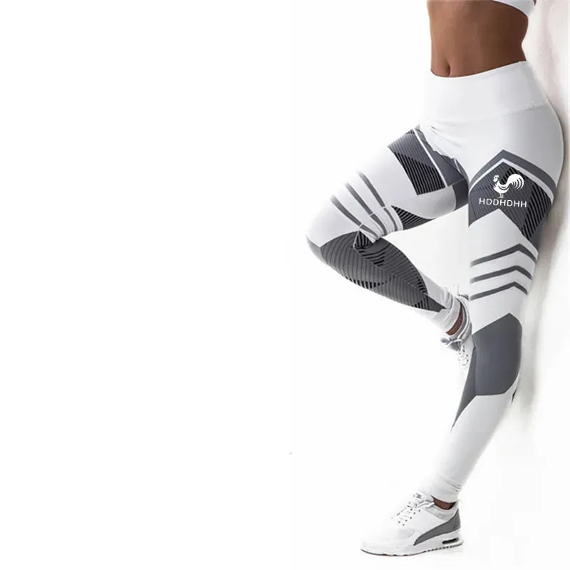 HDDHDHH Brand Print Geometric Elements Yoga Pants Women's Fitness Leggings High Waist Sports Pants Leggings