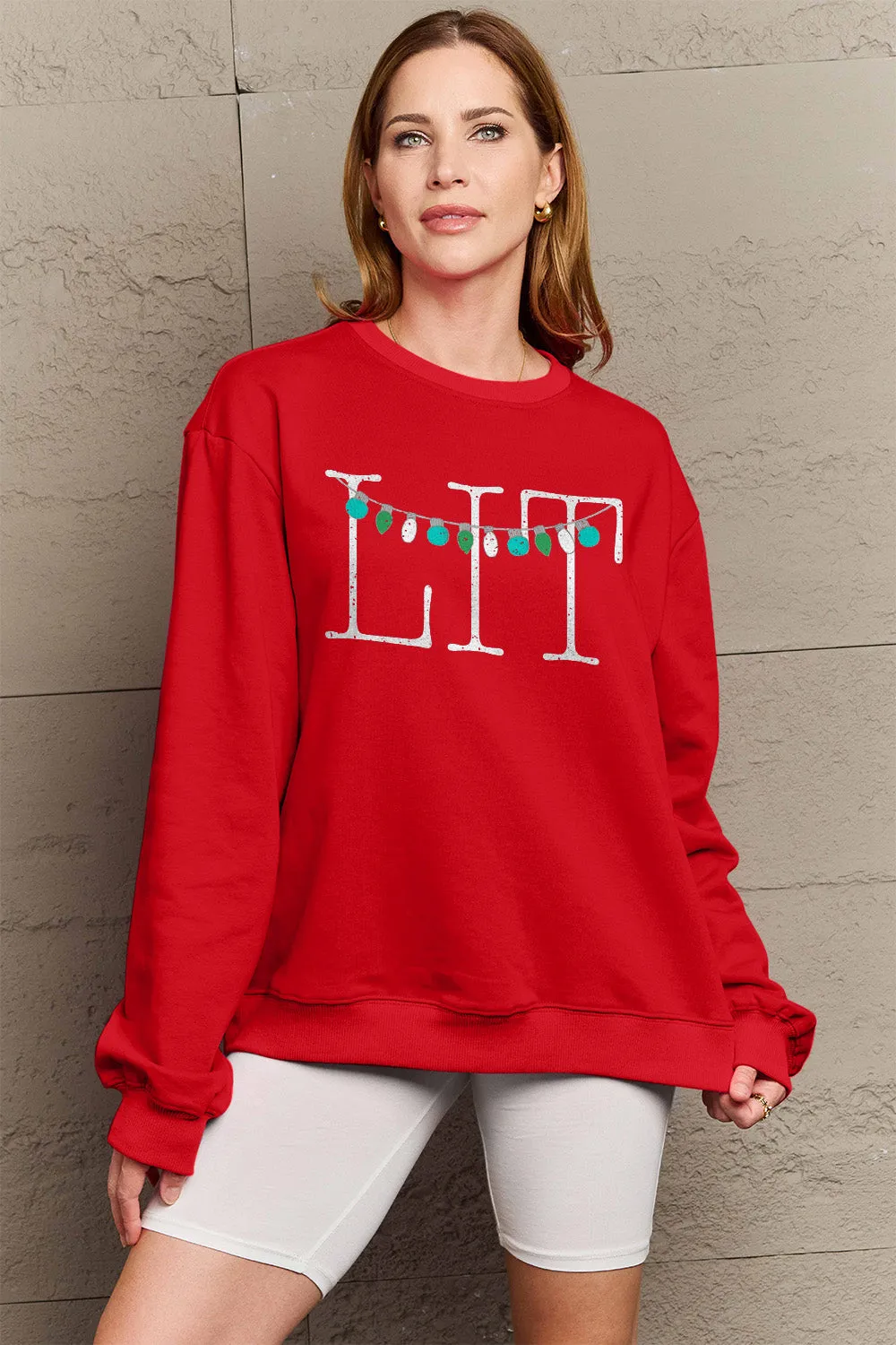 kesley Christmas Sweater Cute Winter Holiday Simply Love Petite and Full Size LIT Long Sleeve Sweatshirt