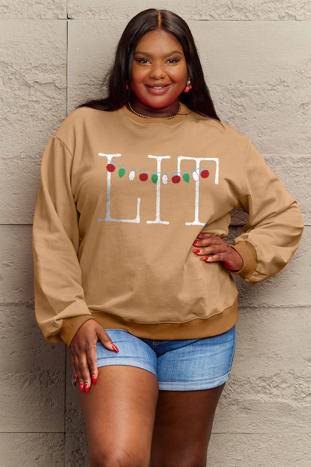 kesley Christmas Sweater Cute Winter Holiday Simply Love Petite and Full Size LIT Long Sleeve Sweatshirt