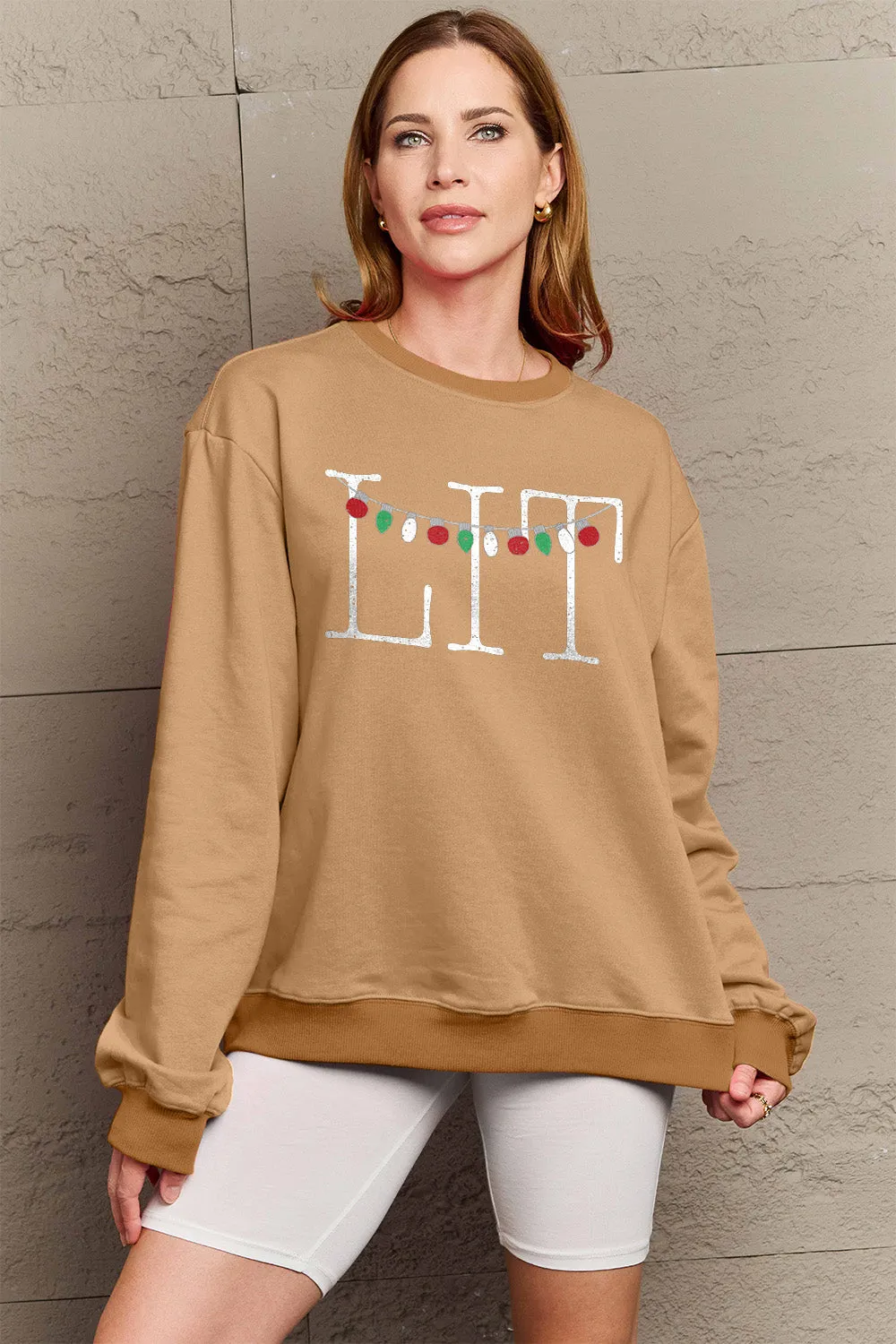 kesley Christmas Sweater Cute Winter Holiday Simply Love Petite and Full Size LIT Long Sleeve Sweatshirt