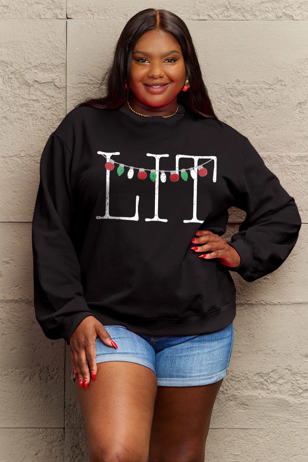 kesley Christmas Sweater Cute Winter Holiday Simply Love Petite and Full Size LIT Long Sleeve Sweatshirt